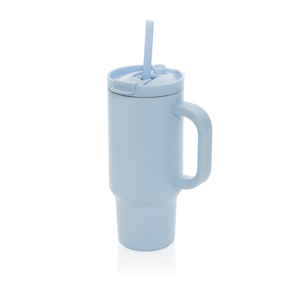 Kubek termiczny 480 ml Cruiser Kubek termiczny 480 ml, podwójne ścianki z próżnią pomiędzy dzięki czemu kubek posiada funkcję termosu, posiada słomkę i szeroki otwór do picia, wykonany z materiałów z recyklingu, całkowita zawartość materiałów z recyklingu obliczona na podstawie wagi całkowitej produktu: 73%