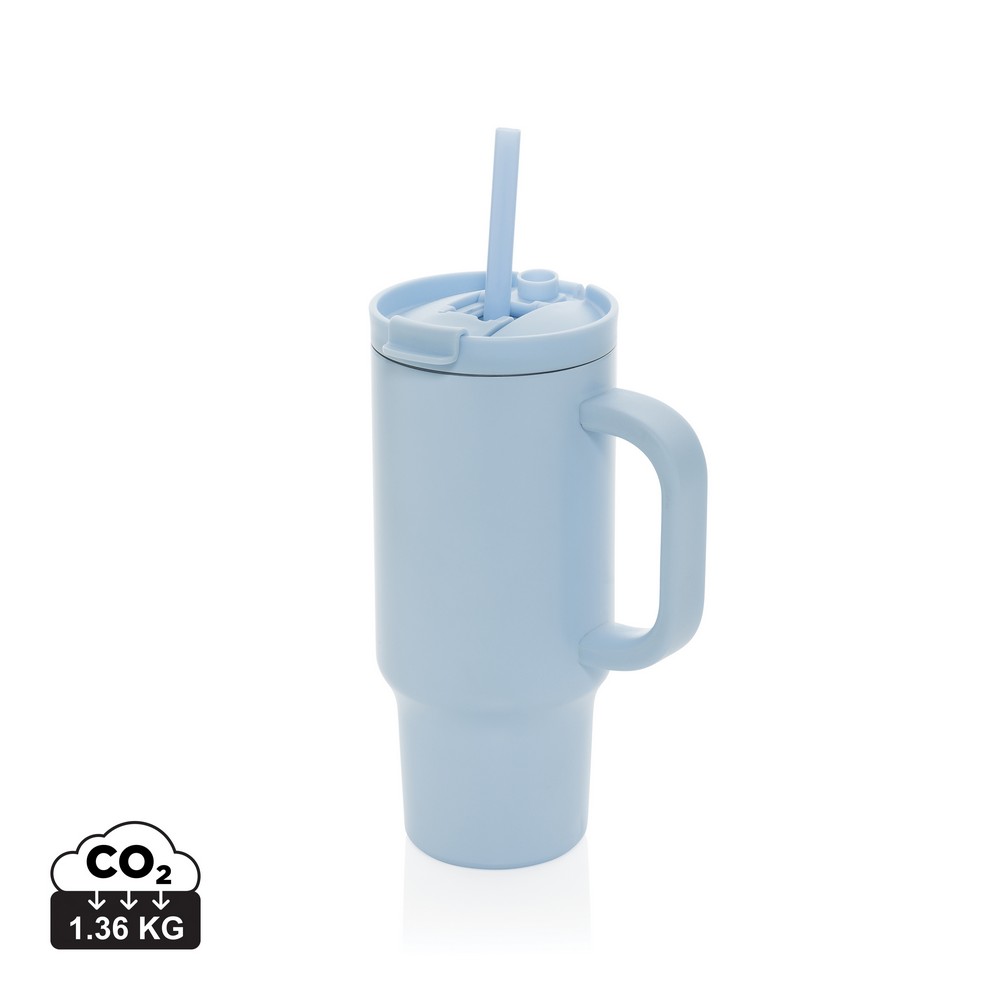 Kubek termiczny 480 ml Cruiser Kubek termiczny 480 ml, podwójne ścianki z próżnią pomiędzy dzięki czemu kubek posiada funkcję termosu, posiada słomkę i szeroki otwór do picia, wykonany z materiałów z recyklingu, całkowita zawartość materiałów z recyklingu obliczona na podstawie wagi całkowitej produktu: 73%
