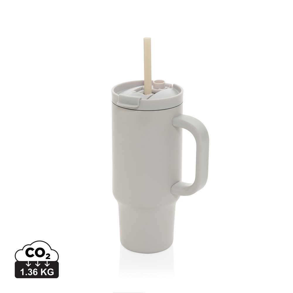 Kubek termiczny 480 ml Cruiser Kubek termiczny 480 ml, podwójne ścianki z próżnią pomiędzy dzięki czemu kubek posiada funkcję termosu, posiada słomkę i szeroki otwór do picia, wykonany z materiałów z recyklingu, całkowita zawartość materiałów z recyklingu obliczona na podstawie wagi całkowitej produktu: 73%
