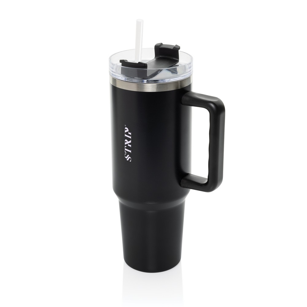 Kubek termiczny 1200 ml Stadley Kubek termiczny 1200 ml, podwójne ścianki z próżnią pomiędzy dzięki czemu kubek posiada funkcję termosu, posiada słomkę i szeroki otwór do picia, wykonany z materiałów z recyklingu, całkowita zawartość materiałów z recyklingu obliczona na podstawie wagi całkowitej produktu: 29%