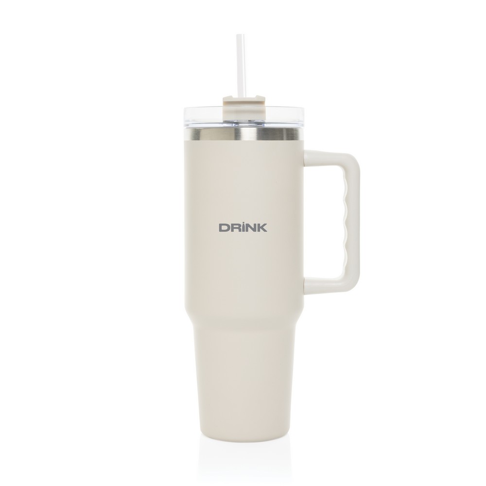 Kubek termiczny 1200 ml Stadley Kubek termiczny 1200 ml, podwójne ścianki z próżnią pomiędzy dzięki czemu kubek posiada funkcję termosu, posiada słomkę i szeroki otwór do picia, wykonany z materiałów z recyklingu, całkowita zawartość materiałów z recyklingu obliczona na podstawie wagi całkowitej produktu: 29%