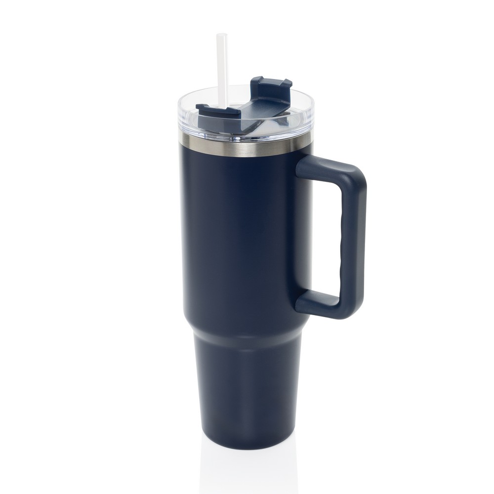 Kubek termiczny 1200 ml Stadley Kubek termiczny 1200 ml, podwójne ścianki z próżnią pomiędzy dzięki czemu kubek posiada funkcję termosu, posiada słomkę i szeroki otwór do picia, wykonany z materiałów z recyklingu, całkowita zawartość materiałów z recyklingu obliczona na podstawie wagi całkowitej produktu: 29%