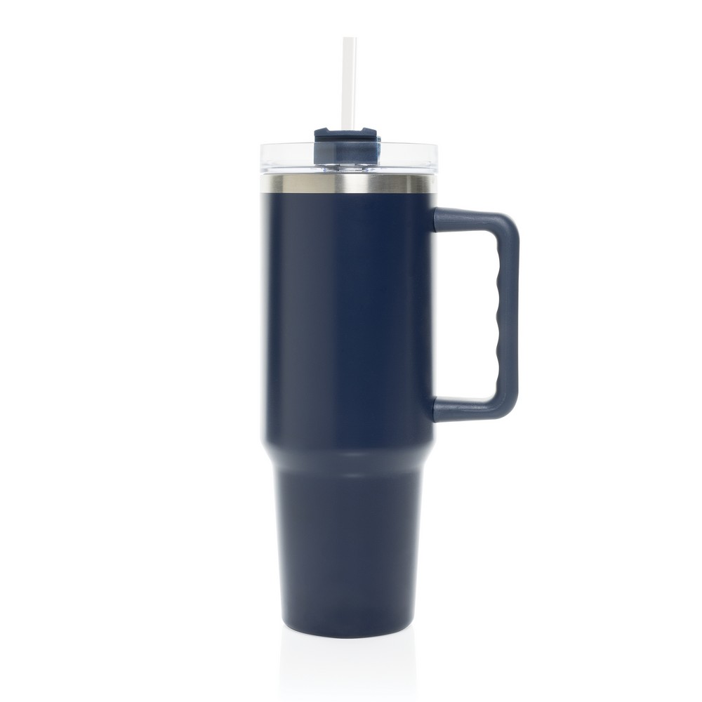 Kubek termiczny 1200 ml Stadley Kubek termiczny 1200 ml, podwójne ścianki z próżnią pomiędzy dzięki czemu kubek posiada funkcję termosu, posiada słomkę i szeroki otwór do picia, wykonany z materiałów z recyklingu, całkowita zawartość materiałów z recyklingu obliczona na podstawie wagi całkowitej produktu: 29%