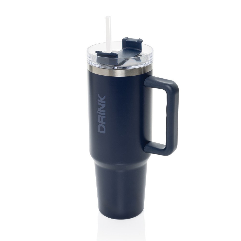 Kubek termiczny 1200 ml Stadley Kubek termiczny 1200 ml, podwójne ścianki z próżnią pomiędzy dzięki czemu kubek posiada funkcję termosu, posiada słomkę i szeroki otwór do picia, wykonany z materiałów z recyklingu, całkowita zawartość materiałów z recyklingu obliczona na podstawie wagi całkowitej produktu: 29%