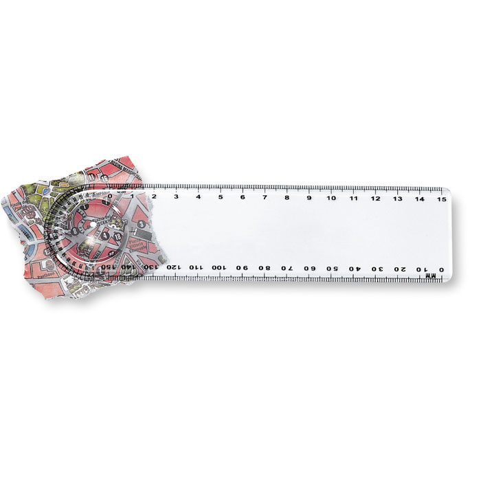 Linijka z lupą Linijka 15cm z lupą i kątomierzem. Plastik.