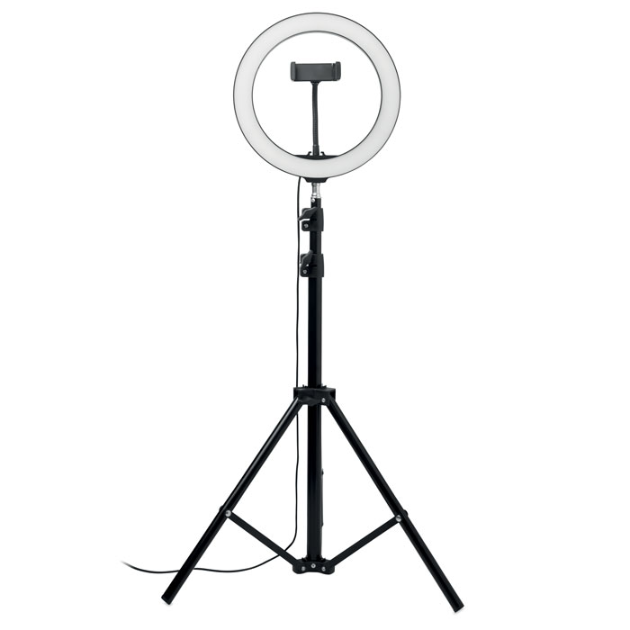 Zestaw lamp LED 26 cm Lampa pierścieniowa LED 26 cm selfie z podstawką na statyw i uchwytem na telefon. Idealna do tik-tok®, live-streamingu, transmisji i fotografii. W komplecie z przewodową migawką. Białe, ciepłe, światło (120 LED) z 10 poziomami jasności. Statyw można rozłożyć do maksymalnej wysokości 173 cm.