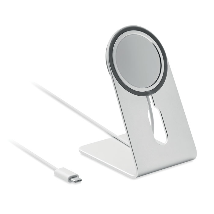 Przenośna ładowarka 15W Magnetyczna aluminiowa przenośna bezprzewodowa ładowarka 15W z podstawką pod telefon. Zawiera magnetyczne metalowy pierścień do obsługi ładowania innych niemagnetycznych telefonów bezprzewodowego ładowania. Wyjście: 9V/1.67A (15W) do szybkiego ładowania. Kompatybilny z najnowszymi modealmi Android, iPhone ® 12 i nowsze.