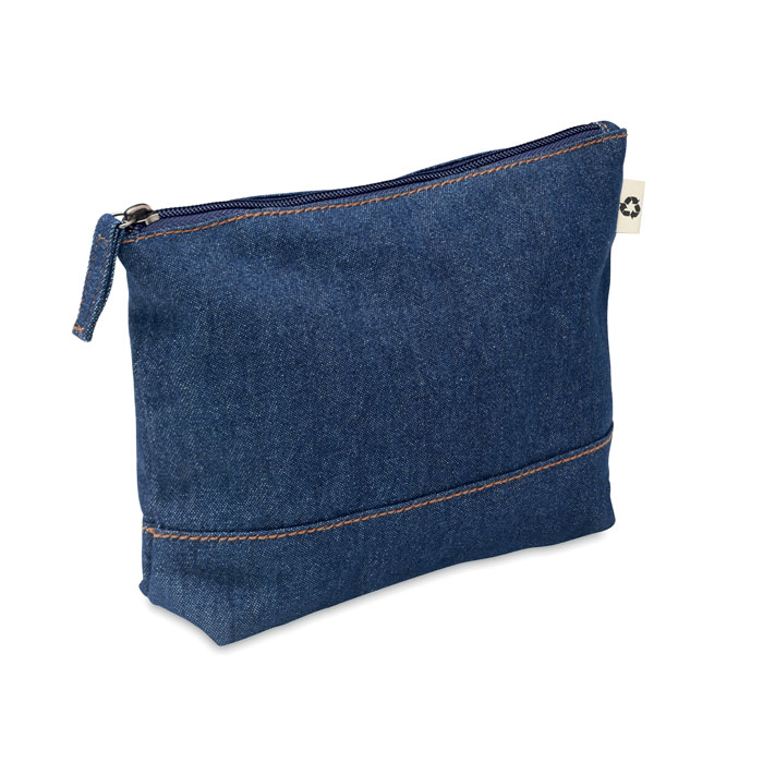 Torebka na kosmetyki z recyk. Kosmetyczka z zamkiem błyskawicznym, 50% bawełna z recyklingu i 50% bawełna barwiony jeans. 250 gr/m².