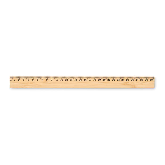 Linijka bambusowa 30 cm Linijka bambusowa 30 cm, dwustronna w cm i calach. Bambus jest produktem naturalnym, dlatego mogą wystąpić nieznaczne różnice w kolorze, wzorze i rozmiarze.