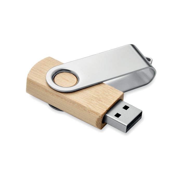 Pamięć USB 16GB MO6898-40 Pendrive 16GB z bambusową obudową i ochronną metalową pokrywą. Obróć pokrywę i podłącz do portu USB 2.0, aby rozpocząć korzystanie z urządzenia. Bambus jest produktem naturalnym, dlatego mogą wystąpić nieznaczne różnice w kolorze, wzorze i rozmiarze.