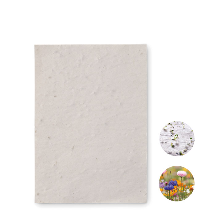 Arkusz A6 z nasionami kwiatów Arkusz papieru z recyklingu z nasionami dzikich kwiatów w formacie A6 (80 gr/m²).Wyprodukowano w UE.