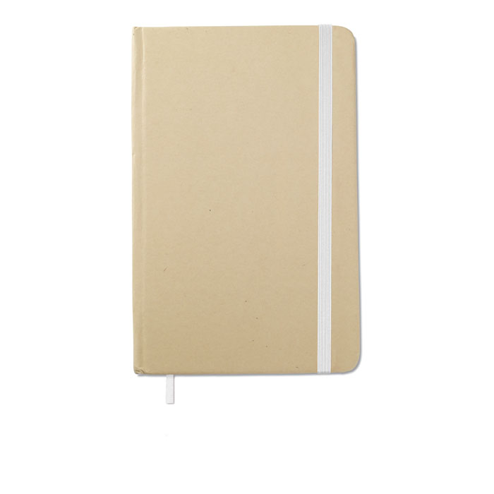 Notes z recyklingu Notatnik A6 z twardą okładką z papieru z recyklingu. Oprawa kartonowa. 192 strony z czystego papieru makulaturowego (96 arkuszy). Elastyczny pasek zamykający i zakładka ze wstążki.
