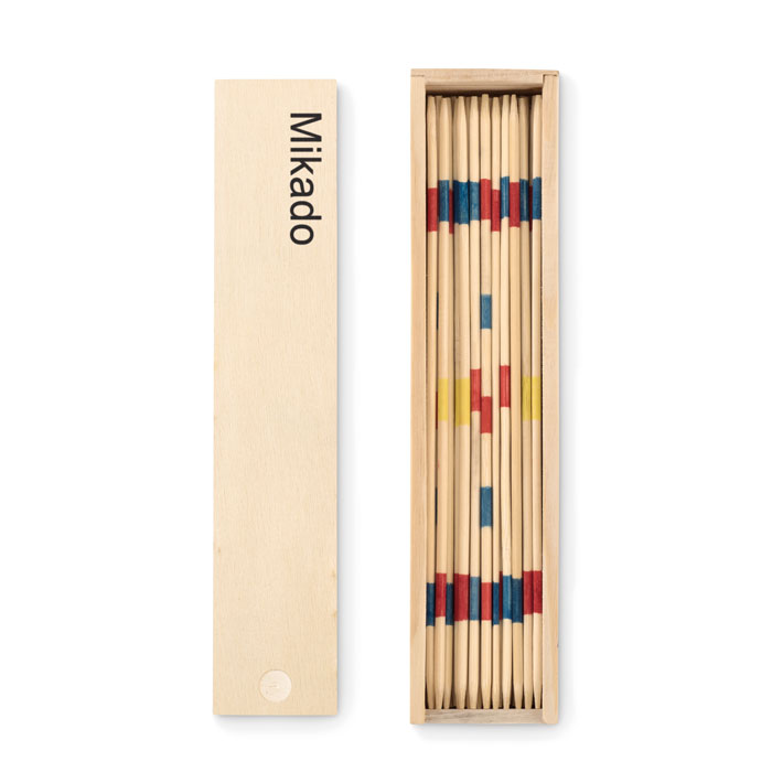 Mikado Drewniany zestaw do gry w mikado (bierki). W drewnianym pudełku.