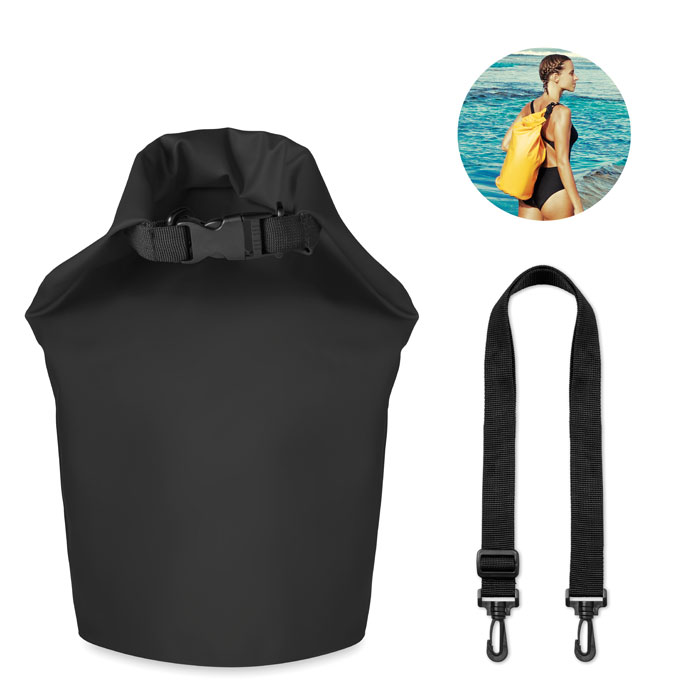 Wodoszczelna torba PVC 10L Wodoszczelna torba z materiały PVC o pojemności 10L. Posiada regulowany pasek.