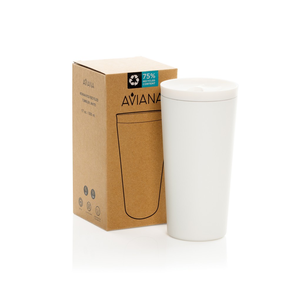 Kubek termiczny 500 ml Aviana™ Rowan Kubek termiczny 500 ml, posiada podwójne ścianki ze stali nierdzewnej z próżnią między ściankami, co spowalnia oddawanie temperatury na zewnątrz, zachowując funkcje termosu, wykonany z materiałów z recyklingu