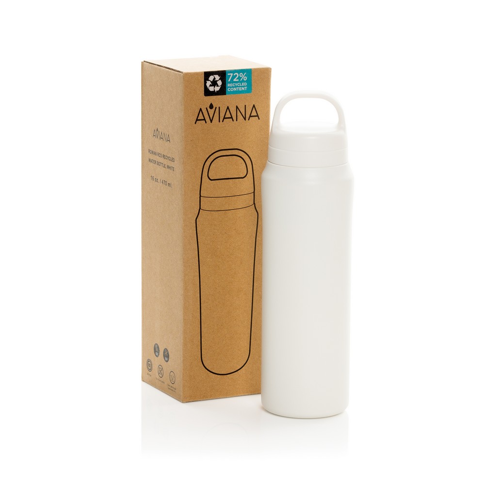 Butelka termiczna 470 ml Aviana™ Rowan Butelka termiczna 470 ml, posiada podwójne ścianki ze stali nierdzewnej z próżnią między ściankami, co spowalnia oddawanie temperatury na zewnątrz, zachowując funkcje termosu, wykonana z materiałów z recyklingu
