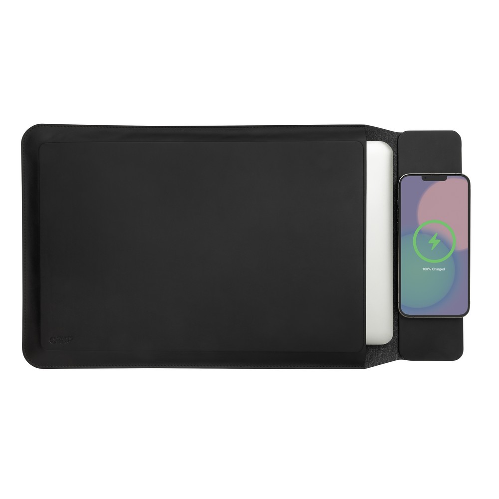 Pokrowiec na laptopa 15,6", magnetyczna ładowarka bezprzewodowa 15W Swiss Peak Pokrowiec na laptopa do 15,6”, magnetyczna ładowarka bezprzewodowa 15W, wejście USB-C, wykonany z materiałów pochodzących z recyklingu