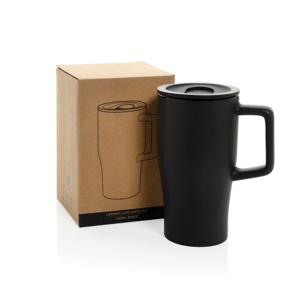 Ceramiczny kubek podrożny 490 ml Kubek podróżny 490 ml, wykonany z ceramiki, zamykane wieczko