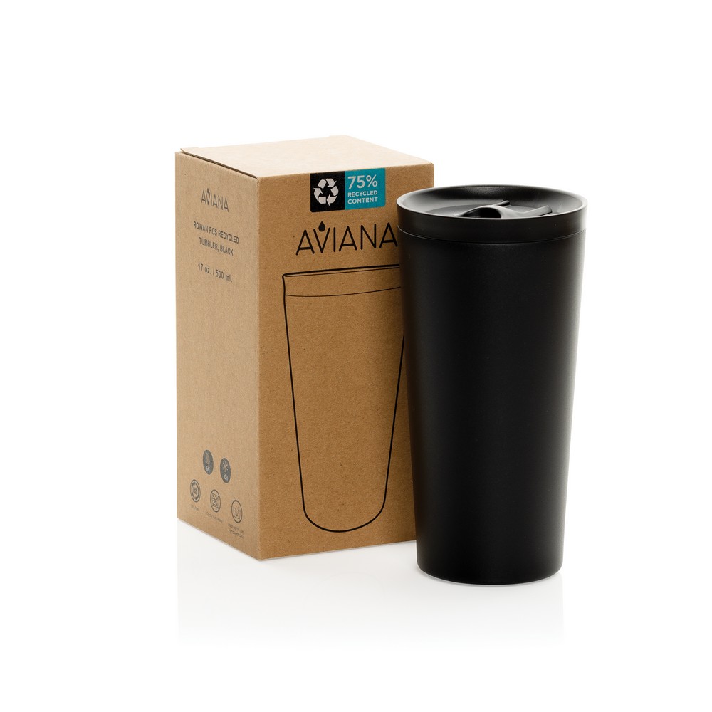 Kubek termiczny 500 ml Aviana™ Rowan Kubek termiczny 500 ml, posiada podwójne ścianki ze stali nierdzewnej z próżnią między ściankami, co spowalnia oddawanie temperatury na zewnątrz, zachowując funkcje termosu, wykonany z materiałów z recyklingu