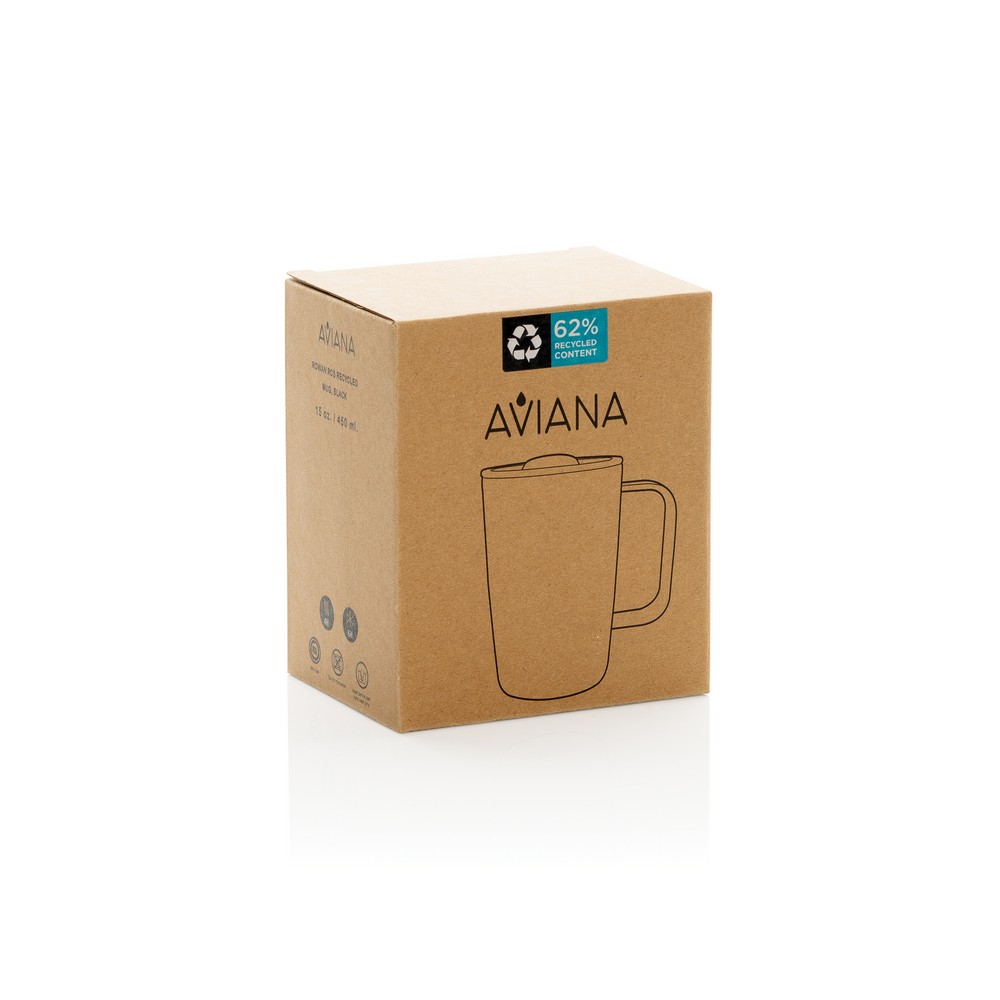 Kubek termiczny 450 ml Aviana™ Rowan Kubek termiczny 450 ml, posiada podwójne ścianki ze stali nierdzewnej z próżnią między ściankami, co spowalnia oddawanie temperatury na zewnątrz, zachowując funkcje termosu, wykonany z materiałów z recyklingu