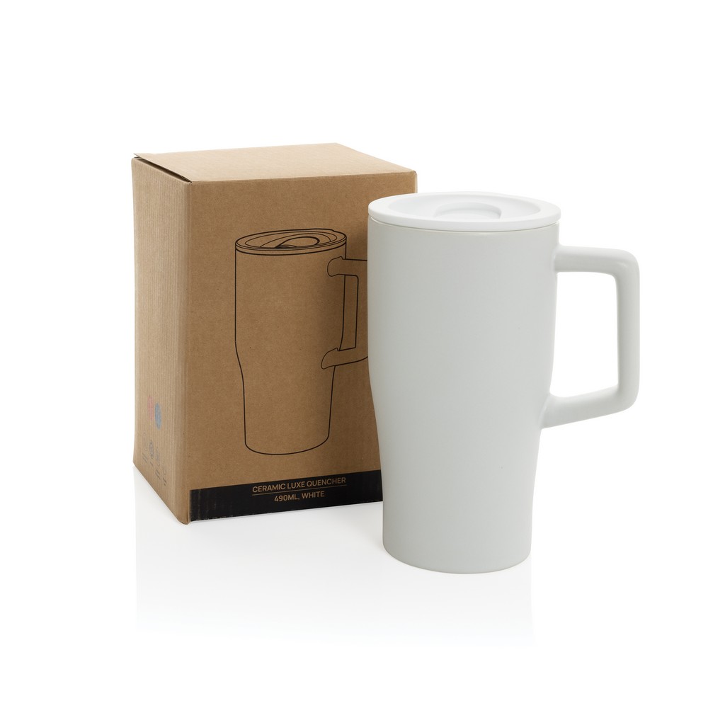 Ceramiczny kubek podrożny 490 ml Kubek podróżny 490 ml, wykonany z ceramiki, zamykane wieczko
