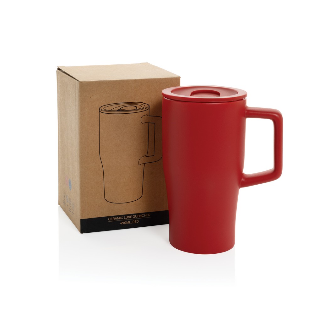 Ceramiczny kubek podrożny 490 ml Kubek podróżny 490 ml, wykonany z ceramiki, zamykane wieczko