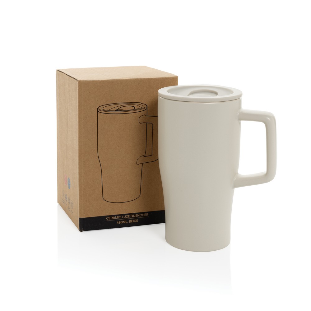 Ceramiczny kubek podrożny 490 ml Kubek podróżny 490 ml, wykonany z ceramiki, zamykane wieczko