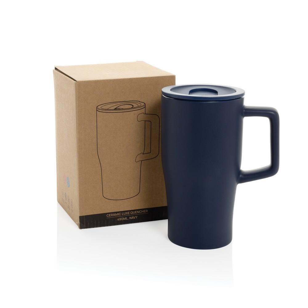 Ceramiczny kubek podrożny 490 ml Kubek podróżny 490 ml, wykonany z ceramiki, zamykane wieczko