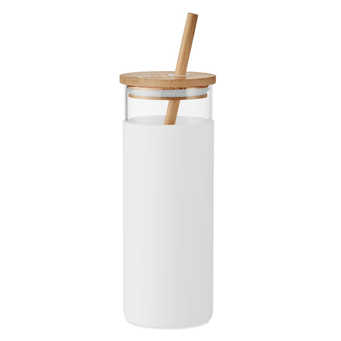 Szklanka 450ml z pokrywką Szklanka z borokrzemianu z silikonową osłoną i bambusową pokrywą i słomką. Pojemność: 450ml. Ponieważ jest to kubek jednościenny, może on przenosić ciepło na zewnątrz. Bambus jest produktem naturalnym, dlatego mogą wystąpić nieznaczne różnice w kolorze, wzorze i rozmiarze.