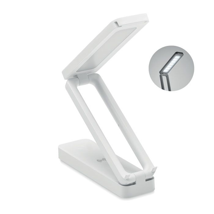Ładowarka bezprzewodowa lampka Składana lampa biurkowa wykonana z ABS z 14 diodami LED, z 3 poziomami jasności, z bezprzewodową ładowarką 10W. Wyjście: DC 9V/1.1A (10W) do szybkiego ładowania.