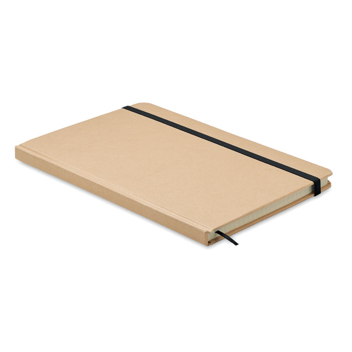 Zeszyt A5 z recyklingu Zeszyt, notes A5 z twardą okładką z kartonu z recyklingu. 160 stron w kratkę z papieru recyklingu (80 kartek). Elastyczna opaska zamykająca, tasiemka do oznaczania stron.