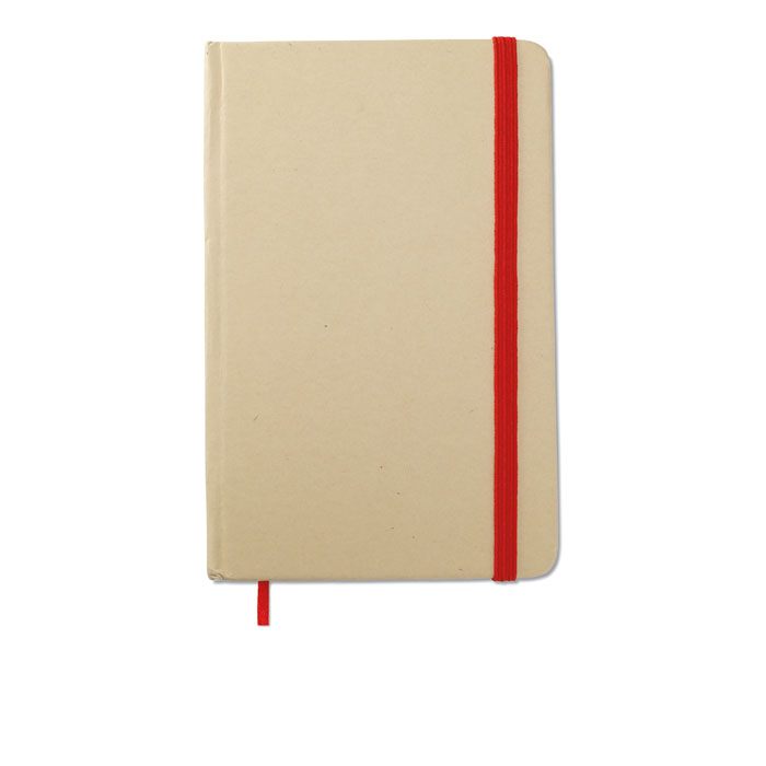 Notes z recyklingu Notatnik A6 z twardą okładką z papieru z recyklingu. Oprawa kartonowa. 192 strony z czystego papieru makulaturowego (96 arkuszy). Elastyczny pasek zamykający i zakładka ze wstążki.
