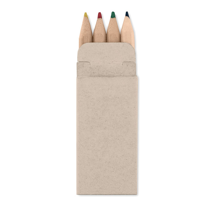 4 mini kredki 4 kolorowe mini ołówki w kartonowym pudełku z papieru z recyklingu.