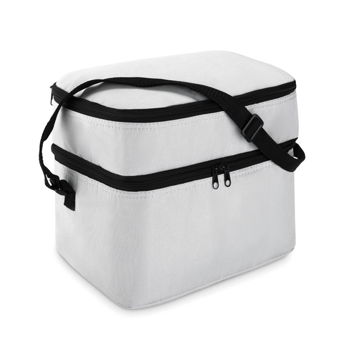 Torba termiczna Torba termiczna 600D z 2 przegrodami wyściełanymi folią aluminiową. Posiada regulowany pasek na ramię.