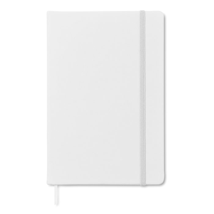 Notatnik A5 w linie Notes A5 w twardej okładce z PU. 192 stron z papieru recyklingu w linie (96 kartek). Dopasowany elastyczny pasek zamykający i tasiemka do oznaczania stron. FSC®-certified | FSC MIX CREDIT, P7.1, FSC-C213206
