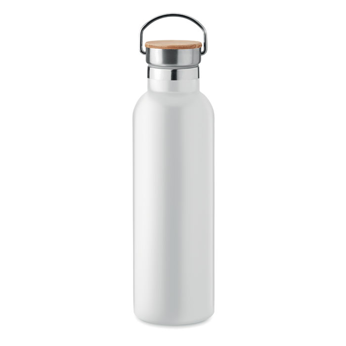 Termos dwuścienny 750ml Termos z podwójną ścianką ze stali nierdzewnej z bambusową pokrywką i uchwytem. Pojemność: 750 ml. Nie przecieka. Bambus jest produktem naturalnym, dlatego mogą wystąpić nieznaczne różnice w kolorze, wzorze i rozmiarze.