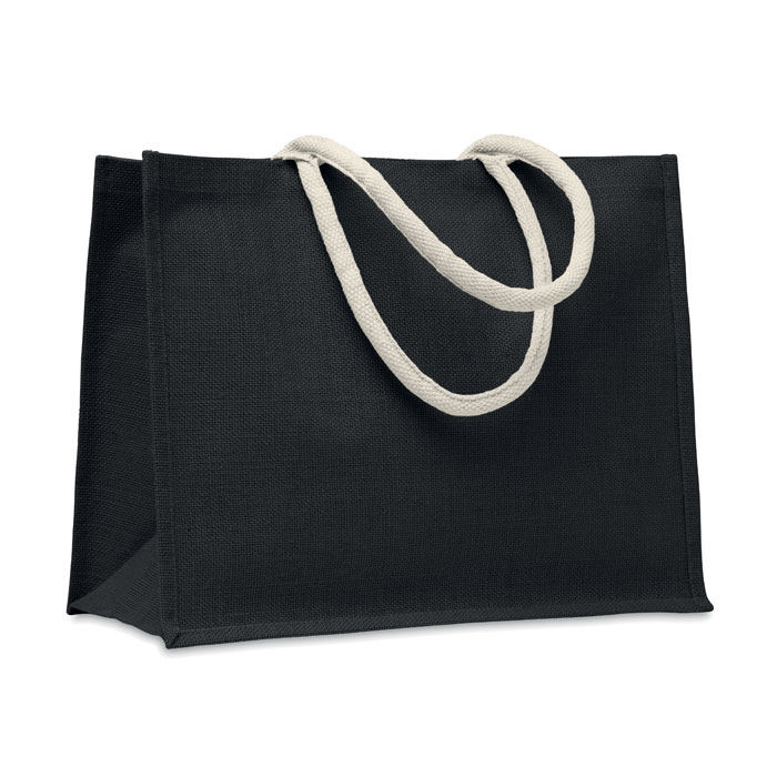 Torba jutowa, bawełn. uchwyt Laminowana jutowa torba plażowa lub na zakupy z bawełnianym uchwytem. Krótkie uchwyty. Ten produkt posiada certyfikat OEKO-TEX® STANDARD 100.