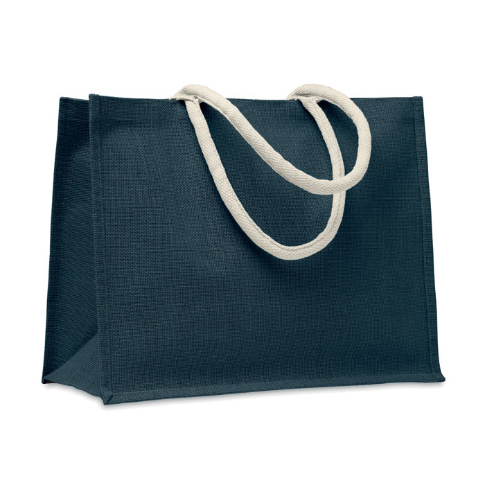 Torba jutowa, bawełn. uchwyt Laminowana jutowa torba plażowa lub na zakupy z bawełnianym uchwytem. Krótkie uchwyty. Ten produkt posiada certyfikat OEKO-TEX® STANDARD 100.