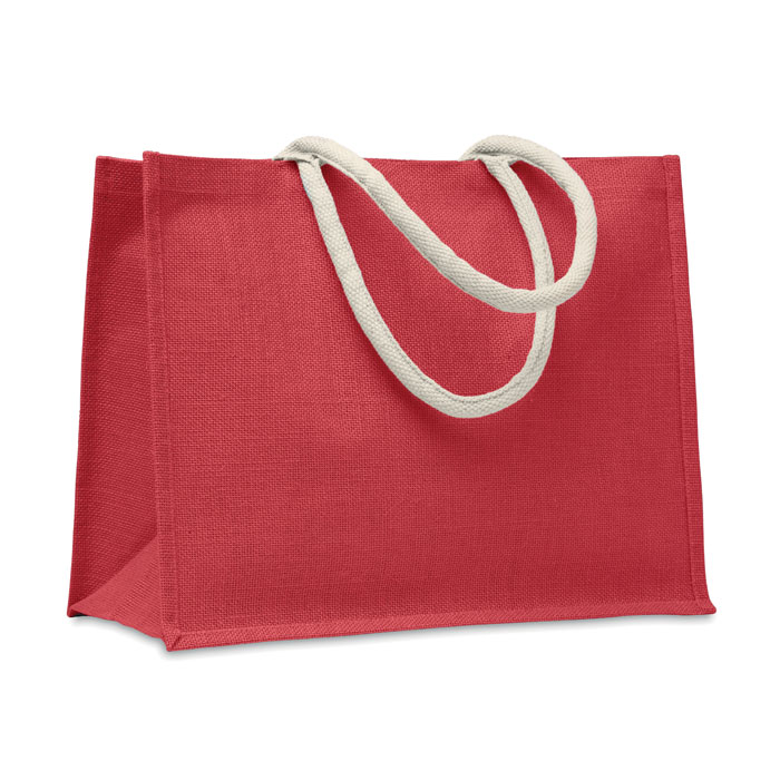 Torba jutowa, bawełn. uchwyt Laminowana jutowa torba plażowa lub na zakupy z bawełnianym uchwytem. Krótkie uchwyty. Ten produkt posiada certyfikat OEKO-TEX® STANDARD 100.