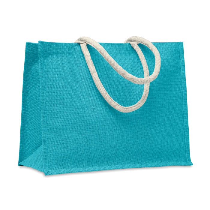 Torba jutowa, bawełn. uchwyt Laminowana jutowa torba plażowa lub na zakupy z bawełnianym uchwytem. Krótkie uchwyty. Ten produkt posiada certyfikat OEKO-TEX® STANDARD 100.