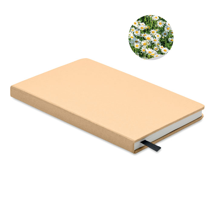 Zeszyt A5 z recyklingu Zeszyt A5 w twardej okładce. 184 strony (92 kartki) w linie. Papier pochodzi z recyklingu. Zakładka z bawełnianej tasiemki. Zawiera nasiona roślin. Wyprodukowano w UE. Ten ekologiczny notatnik doskonale wpisuje się w nurt zrównoważonych produktów promocyjnych. Jest wyjątkowym upominkiem reklamowym. W środku znajdują się nasiona, które możesz zasadzić. Każdemu kolorowi okładki przyporządkowana jest inna roślina. Borówka (04), truskawka (05), biała stokrotka (13), jabłoń (48) oraz sosna (60).