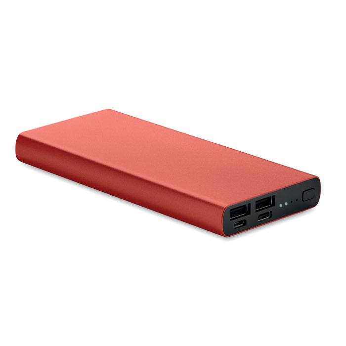 Power bank 10000 mAh Power bank 10000 mAh z aluminium pochodzącego z recyklingu. Pojemność do smartfonów, prąd wyjściowy DC5V/1A i DC5V/2A. Zawiera lampkę kontrolną i kabel USB z wtyczką micro USB. Obsługuje technologię szybkiego ładowania (18 W). Wejście/wyjście: Typ-C. Obsługa Power Delivery (PD) do ładowania najnowszego laptopa MacPro®.