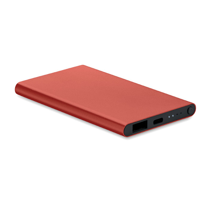 Power Bank 4000 mAh typ C Power bank o pojemności 4000 mAh wykonany z aluminium pochodzącego z recyklingu. Prąd wyjściowy DC5V/2A. Zawiera lampkę kontrolną i kabel USB z wejściem/wyjściem typu C: Typ C.