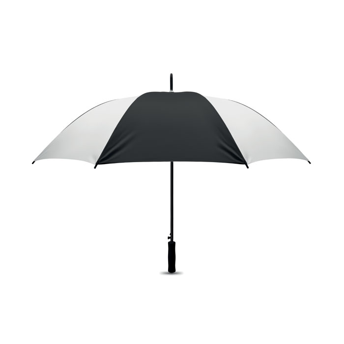 Parasol 27 cali Parasol automatycznie otwierany o średnicy 27 cali. Wykonany z poliestru pongee 190T, prosta rączka z EVA. Czarny lakierowany stelaż i czarne plastikowe końcówki. Zamykany manualnie.