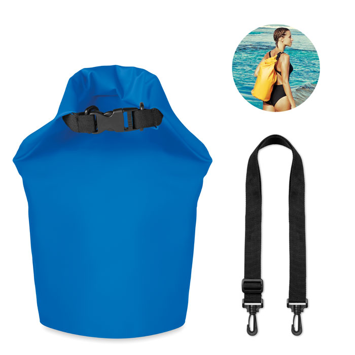 Wodoszczelna torba PVC 10L Wodoszczelna torba z materiały PVC o pojemności 10L. Posiada regulowany pasek.